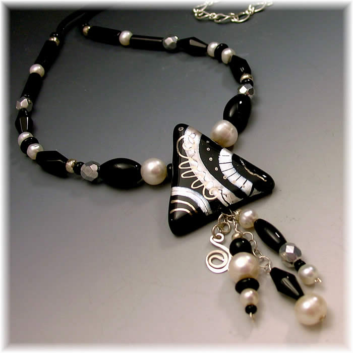 necklace, jewelry, statement necklace Holly Sokol, Fused Glass, HauteNoire.etsy.com, hsokol.etsy.com, black,  silver, pearls, onyx, fresh water pearls, Holly Sokol