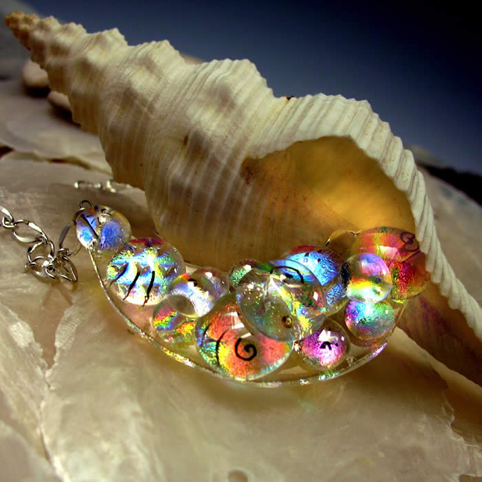 dichroic glass, Mermaid, statement necklace, Holly Sokol, HSokol.etsy.com, fused glass