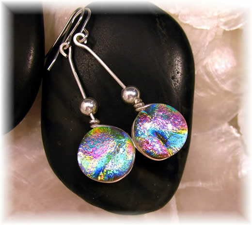 earrings, dichroic fused glass, dichroic, dichro, Holly Sokol, HSokol.etsy.com, silver, jewelry, dichroic earrings, sterling, platinum