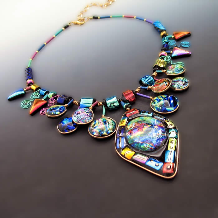 Holly Sokol, Dichroic Glass, Necklace, fused glass jewelry, kiln-fired glass by Holly, HSokol.etsy.com